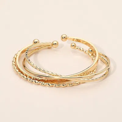 Fashnzfab 3pcs - Gold Dipped Textured Metal Cuff Multi Layered Bracelets