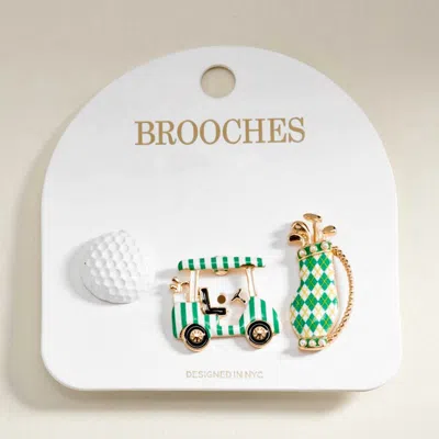 Fashnzfab 3pcs - Golf Ball Cart Bag Pin Brooch Set In Gold