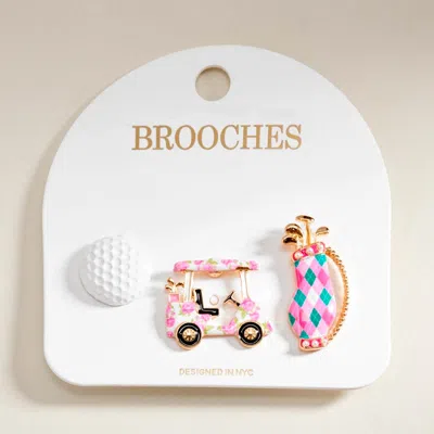 Fashnzfab 3pcs - Golf Ball Cart Bag Pin Brooch Set In Multi