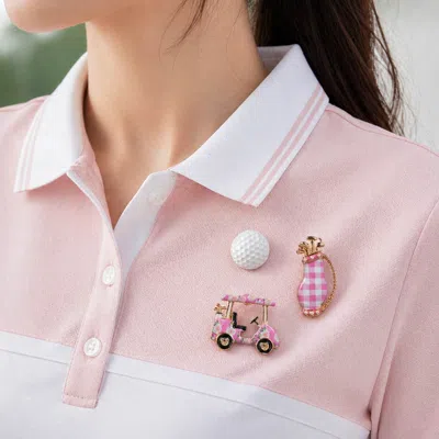 Fashnzfab 3pcs - Golf Ball Cart Bag Pin Brooch Set In Pink