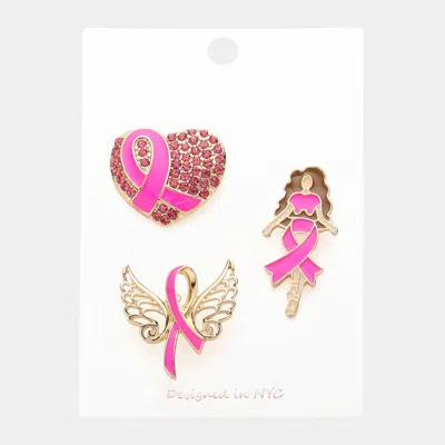 Fashnzfab 3pcs -heart Angel Wings Afro Girl Pin Brooches In Pink
