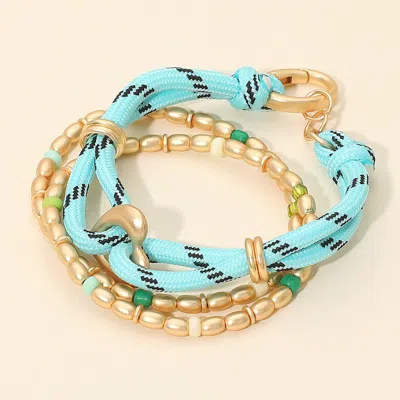 Fashnzfab 3pcs - Layered Beaded Rope Bracelets - Multi In Blue