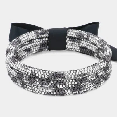 Fashnzfab 3pcs - Leopard Pattern Rhinestone Pave Bangle Layered Bracelets In Black