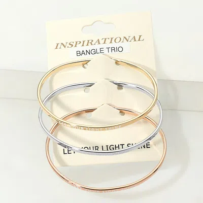 Fashnzfab 3pcs - Let Your Light Shine Inspirational Message Trio Bangle Bracelets In Gold