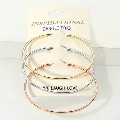 Fashnzfab 3pcs - Live Laugh Love Inspirational Message Trio Bangle Bracelets In Gold