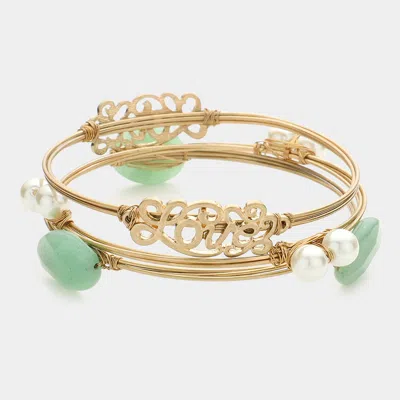 Fashnzfab 3pcs - Love Message Semi Precious Stack Bracelets Gold, Green