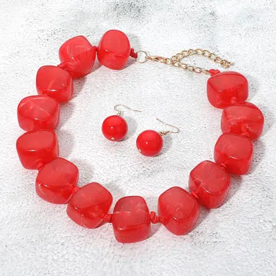 Fashnzfab 3pcs - Mahjong Charm Accent Floral Pearl Beaded Stretch Multi Layered Bracelets In Red