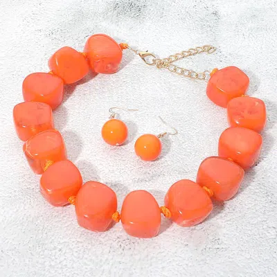 Fashnzfab 3pcs - Mahjong Charm Accent Floral Pearl Beaded Stretch Multi Layered Bracelets In Orange