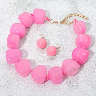 Fashnzfab 3pcs - Mahjong Charm Accent Floral Pearl Beaded Stretch Multi Layered Bracelets In Pink