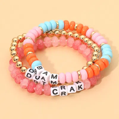 Fashnzfab 3pcs - Mahjong Dot Bam Crack Beaded Stretch Multi Layered Bracelets