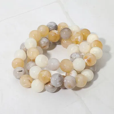 Fashnzfab 3pcs - Marbled Resin Ball Beaded Stretch Multi Layered Bracelets In Pink