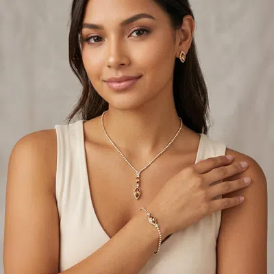 Fashnzfab 3pcs Marquise Stone Accented Rhinestone Pave Necklace Jewelry Set In Metallic