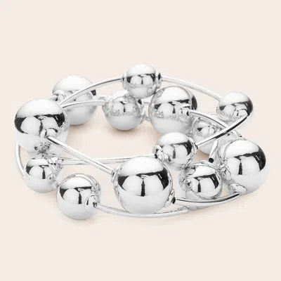 Fashnzfab 3pcs - Metal Ball Station Stretch Bracelets In Silver
