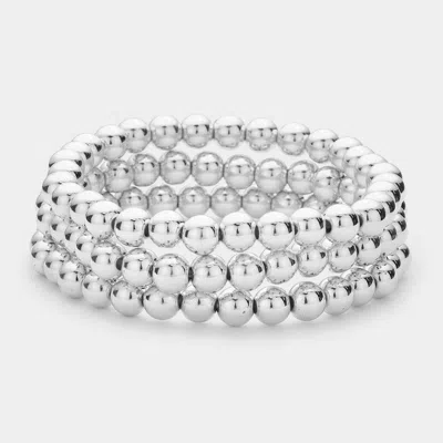 Fashnzfab 3pcs - Metal Ball Stretch Bracelets In Multi