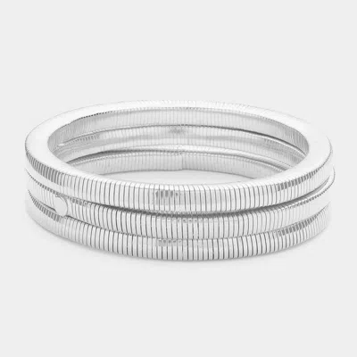 Fashnzfab 3pcs - Metal Stretch Bracelets Rhodium In Silver