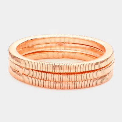 Fashnzfab 3pcs - Metal Stretch Bracelets Rose Gold