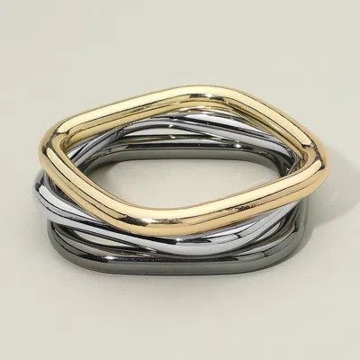 Fashnzfab 3pcs - Minimalist Polished Metal Stackable Multi Layered Square Bangle Bracelets In Purple