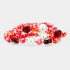 Fashnzfab 3pcs Multi Strand Pearl Natural Stone Bead Stretch Bracelets In Multi
