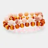 Fashnzfab 3pcs Multi Strand Wood Natural Stone Bead Stretch Bracelets In Multi