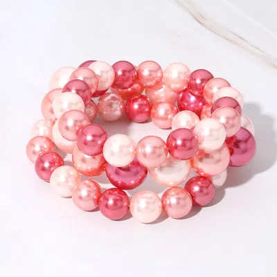 Fashnzfab 3pcs - Pearl Beaded Stretch Multi Layered Bracelets In Pink