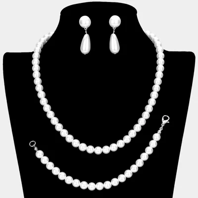 Fashnzfab 3pcs Pearl Necklace Jewelry Set In Brown