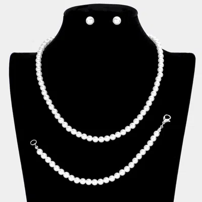 Fashnzfab 3pcs - Pearl Necklace Set In White
