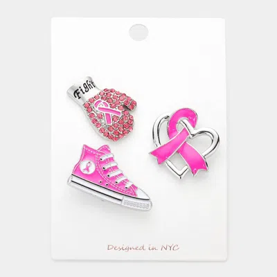 Fashnzfab 3pcs - Pink Ribbon Glove Sneakers Heart Pin Brooches