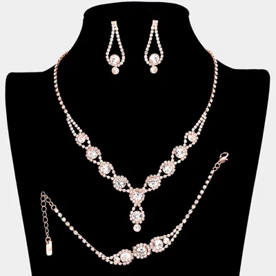 Fashnzfab 3pcs Rhinestone Bubble Necklace Jewelry Set In Gold