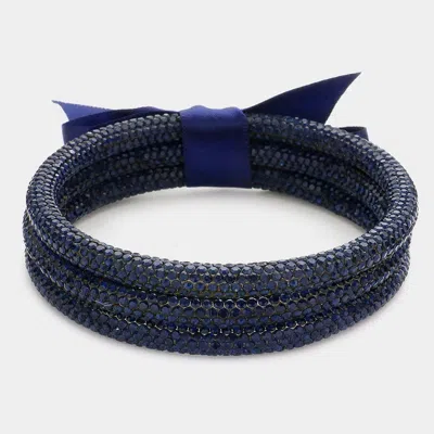Fashnzfab 3pcs - Rhinestone Pave Bangle Layered Bracelets In Blue