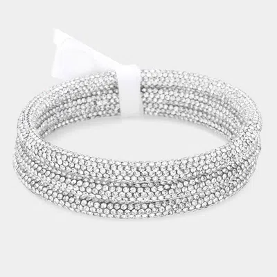 Fashnzfab 3pcs - Rhinestone Pave Bangle Layered Bracelets Clear In Silver