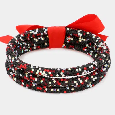 Fashnzfab 3pcs - Rhinestone Pave Bangle Layered Bracelets In Multi