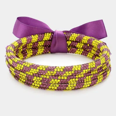 Fashnzfab 3pcs - Rhinestone Pave Bangle Layered Bracelets In Purple
