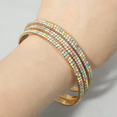 Fashnzfab 3pcs - Rhinestone Pave Stackable Multi Layered Bangle Bracelets