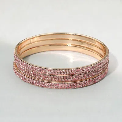 Fashnzfab 3pcs - Rhinestone Pave Stackable Multi Layered Bangle Bracelets In Gold