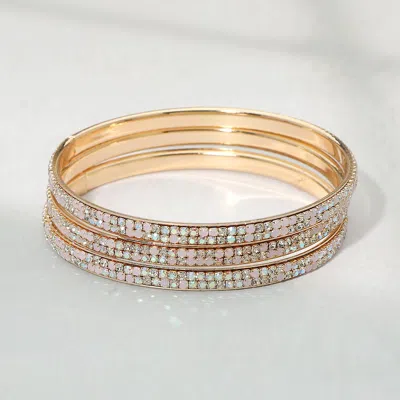 Fashnzfab 3pcs - Rhinestone Pave Stackable Multi Layered Bangle Bracelets In Gold