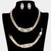 Fashnzfab 3pcs Rhinestone Paved Metal Chain Necklace Jewelry Set In Brown