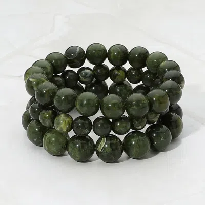 Fashnzfab 3pcs - Round Beaded Stretch Multi Layered Bracelets In Gray