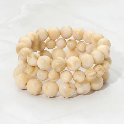 Fashnzfab 3pcs - Round Beaded Stretch Multi Layered Bracelets In Nude