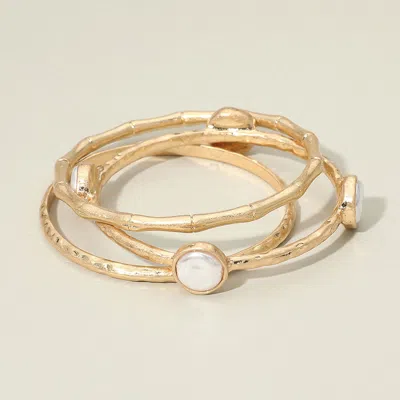 Fashnzfab 3pcs - Round Pearl Accent Multi Layered Bangle Bracelet In Gold