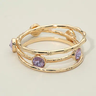 Fashnzfab 3pcs - Round Stone Accent Multi Layered Bangle Bracelet In Silver