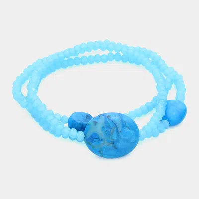 Fashnzfab 3pcs - Semi Precious Stone & Glass Bead Stack Stretch Multi Layered Bracelets