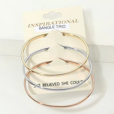 Fashnzfab 3pcs - She Believed She Could Inspirational Message Trio Bangle Bracelets In Gold