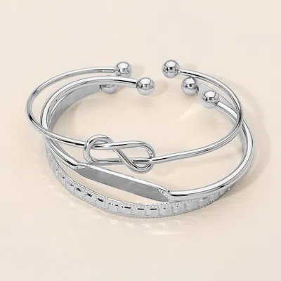 Fashnzfab 3pcs - Silver Dipped Minimalist Infinity Accent Bangle Cuff Multi Layered Bracelets