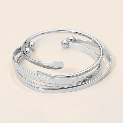 Fashnzfab 3pcs - Silver Dipped Minimalist Metal Bangle Cuff Multi Layered Bracelets