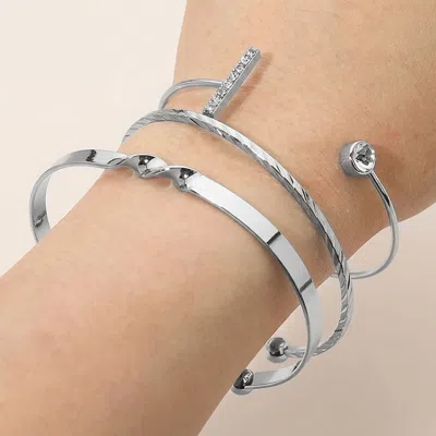 Fashnzfab 3pcs - Silver Dipped Minimalist Multi Layered Cuff Bracelets