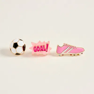 Fashnzfab 3pcs - Soccer Ball Goal Shoe Pin Brooch Set In Multi