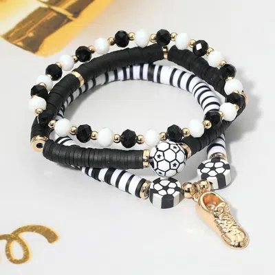 Fashnzfab 3pcs - Soccer Ball Shoe Charm Heishi Beaded Stretch Multi Layered Bracelets In Orange