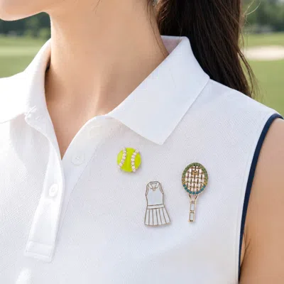 Fashnzfab 3pcs - Tennis Ball Outfit Rocket Pin Brooch Set In Multi