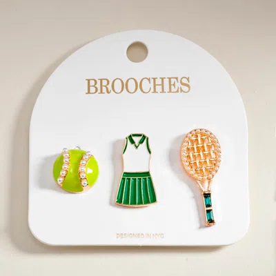 Fashnzfab 3pcs - Tennis Ball Outfit Rocket Pin Brooch Set In Multi