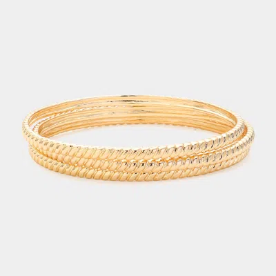 Fashnzfab 3pcs - Textured Metal Multi Layered Bangle Bracelets In Gold